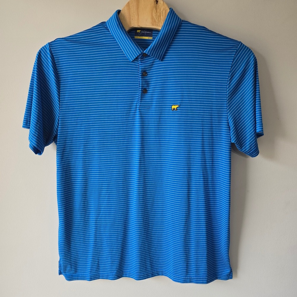 Jack Nicklaus Mens Polo Shirt Blue White Stripe Golf Performance XL TG EG - Picture 2 of 9